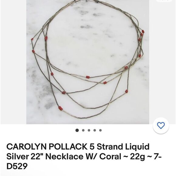 Carolyn Pollack Navajo vtg Sterling Silver Coral 5 strand liquid silver necklace - Picture 6 of 6
